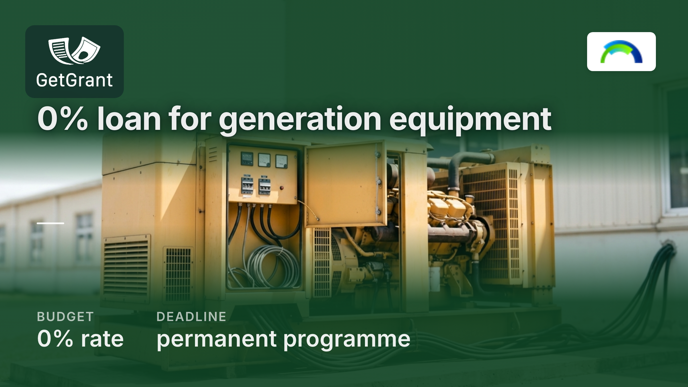 0% loan for power generation equipment for business