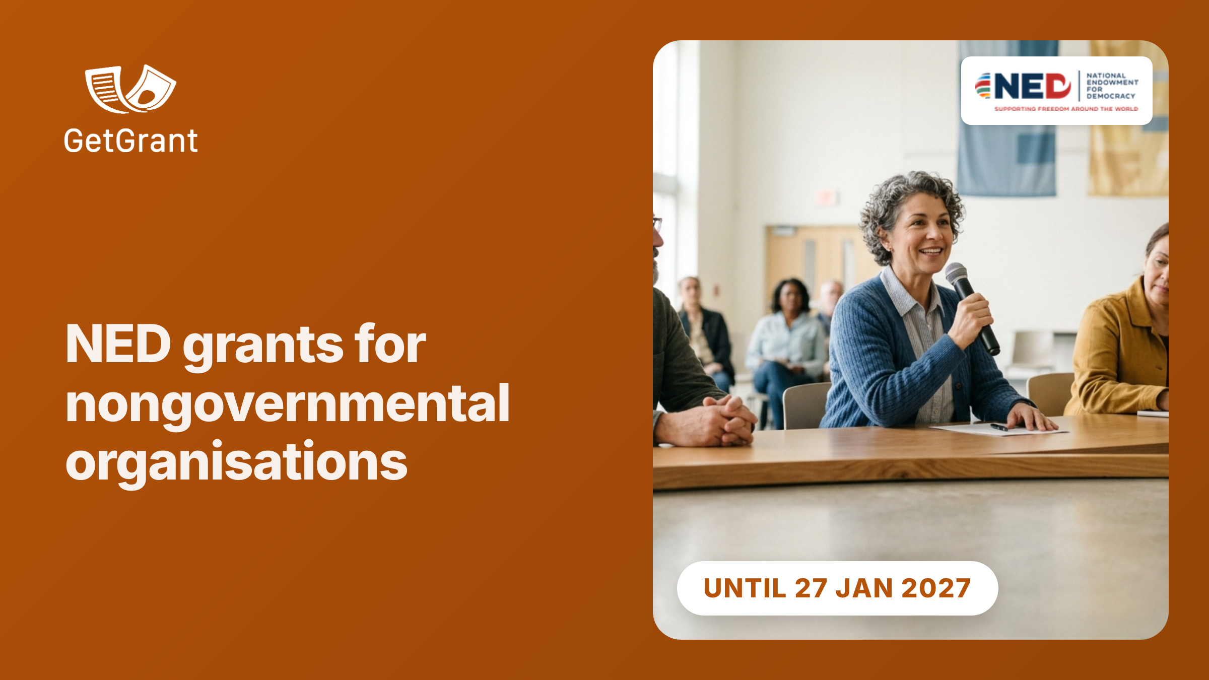 NED grants for nongovernmental organisations: next deadline 27 January 2027