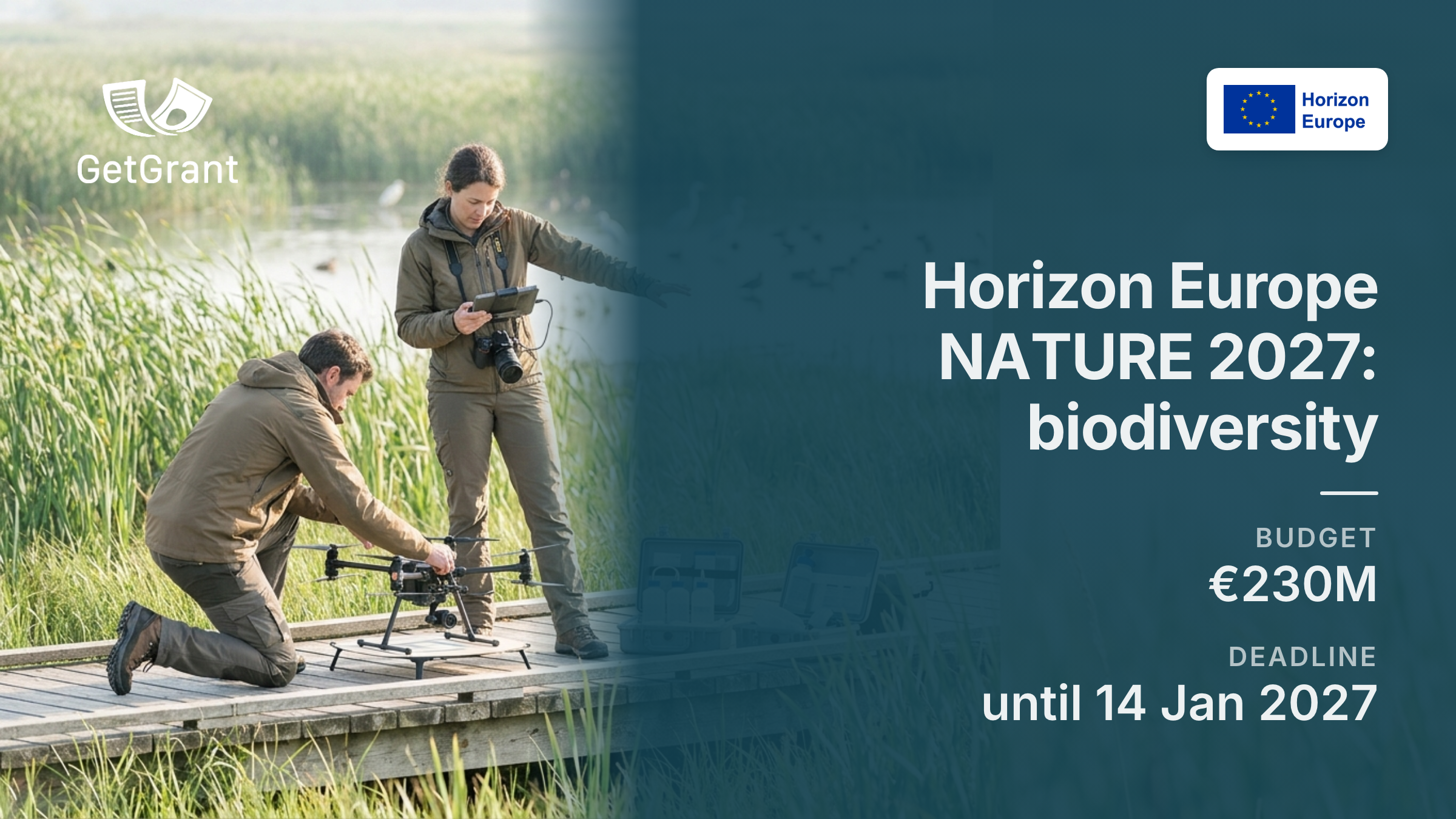 Horizon Europe NATURE 2027: EUR 230 million call with ten topics on biodiversity and ecosystem restoration, deadlines 14 January and 16 February 2027