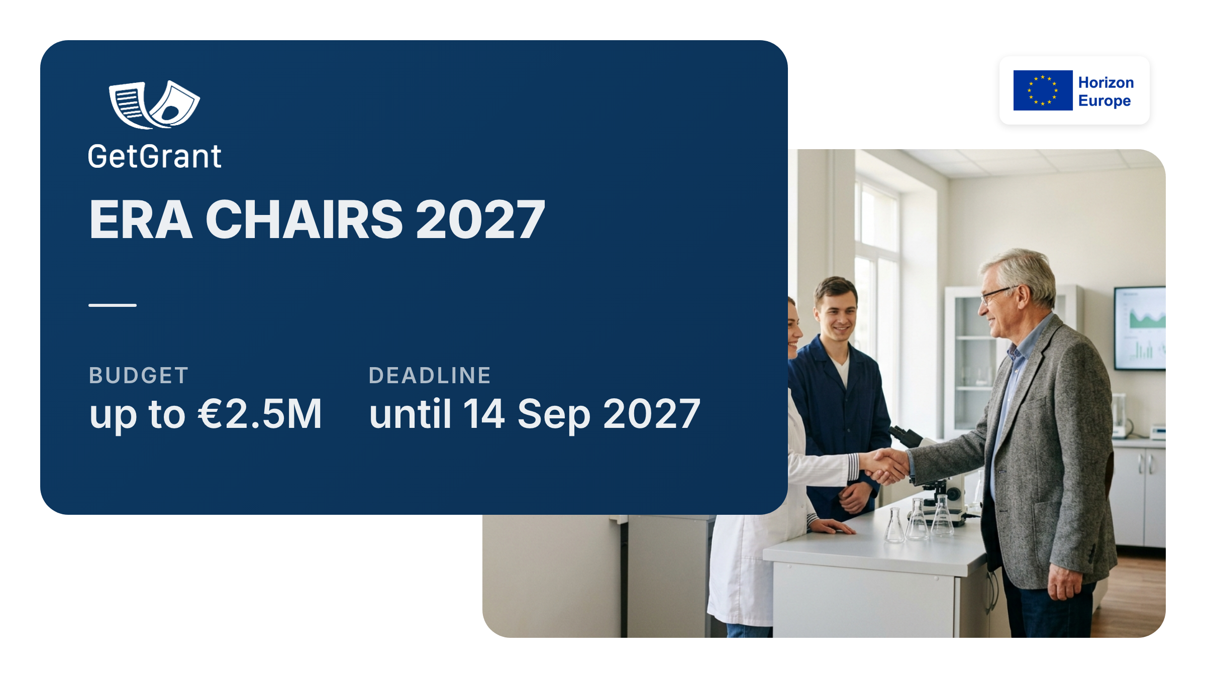 ERA Chairs 2027: EUR 1.5 to 2.5 million to attract an outstanding scientist and build a research group at institutions in Widening countries, including Ukraine