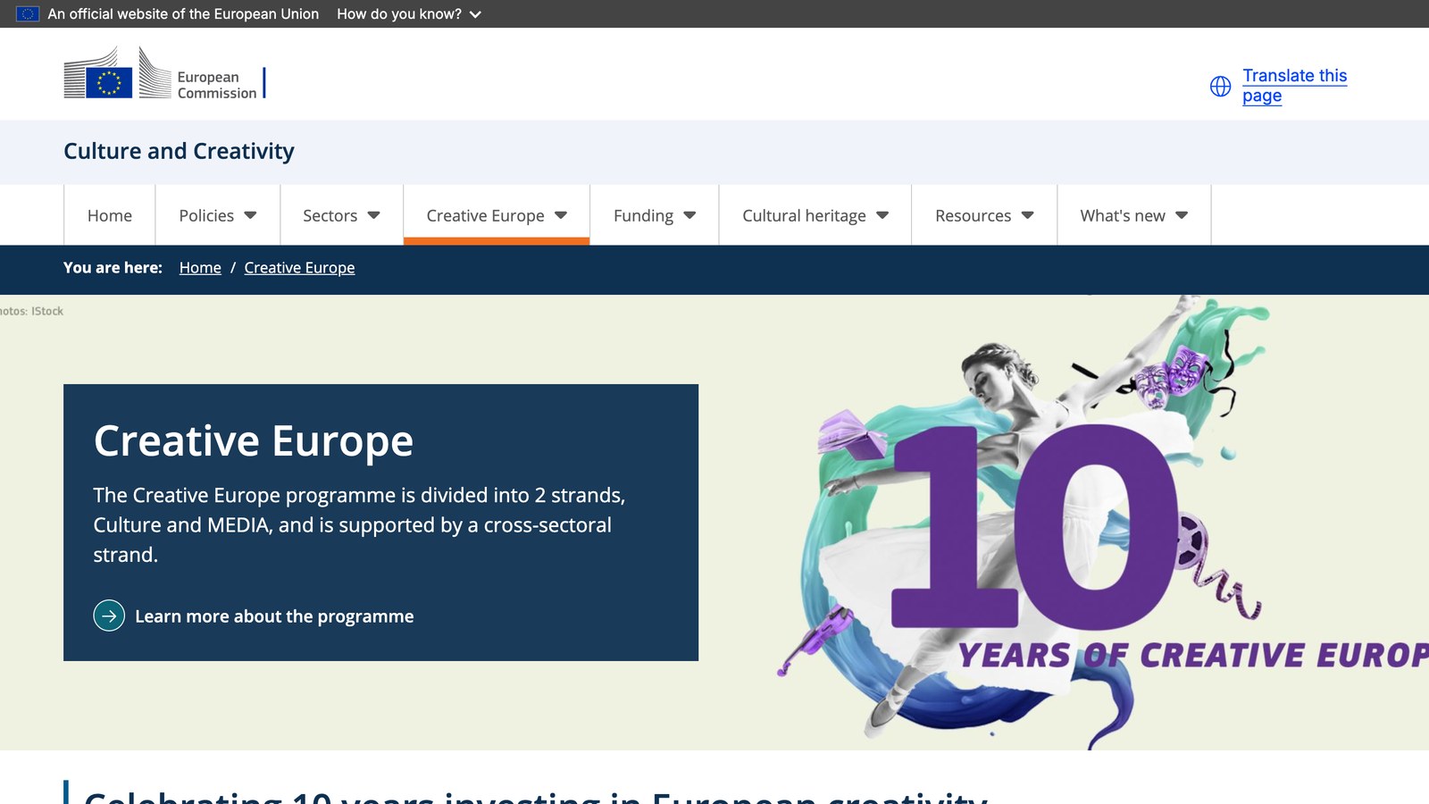 Creative Europe programme page on the European Commission website