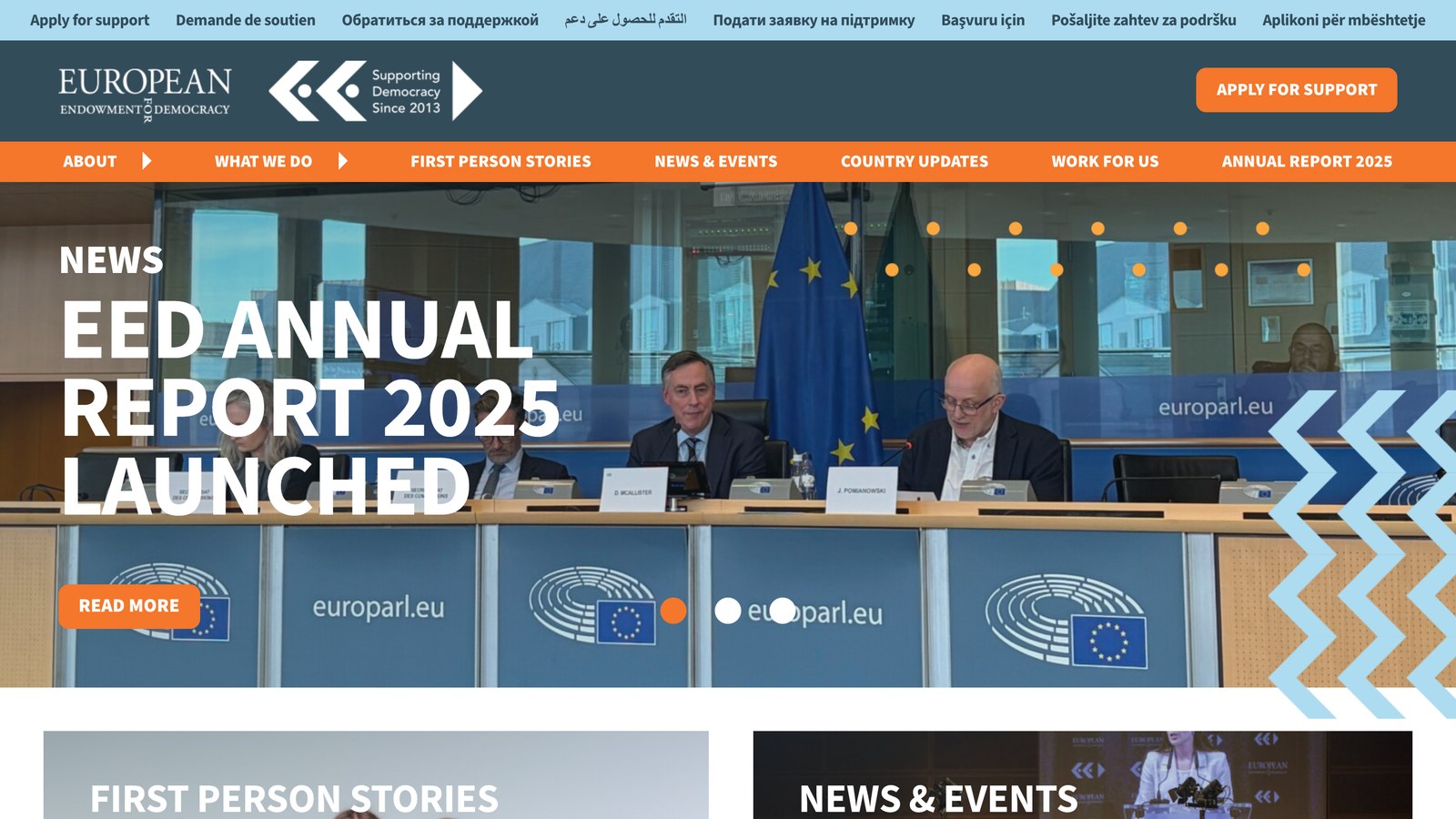 Home page of the European Endowment for Democracy website