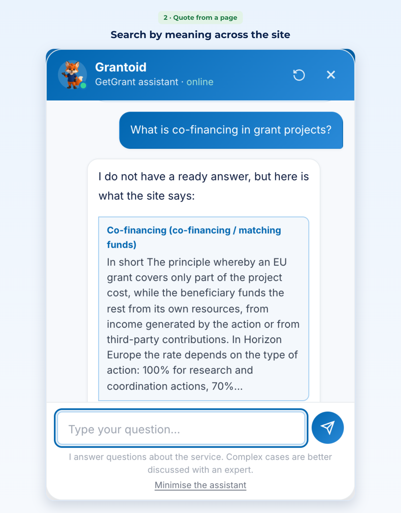 the Grantoid chat: a wiki quote in reply to a question about co-financing