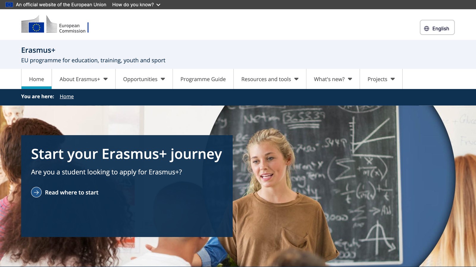 Головна сторінка сайту Erasmus+