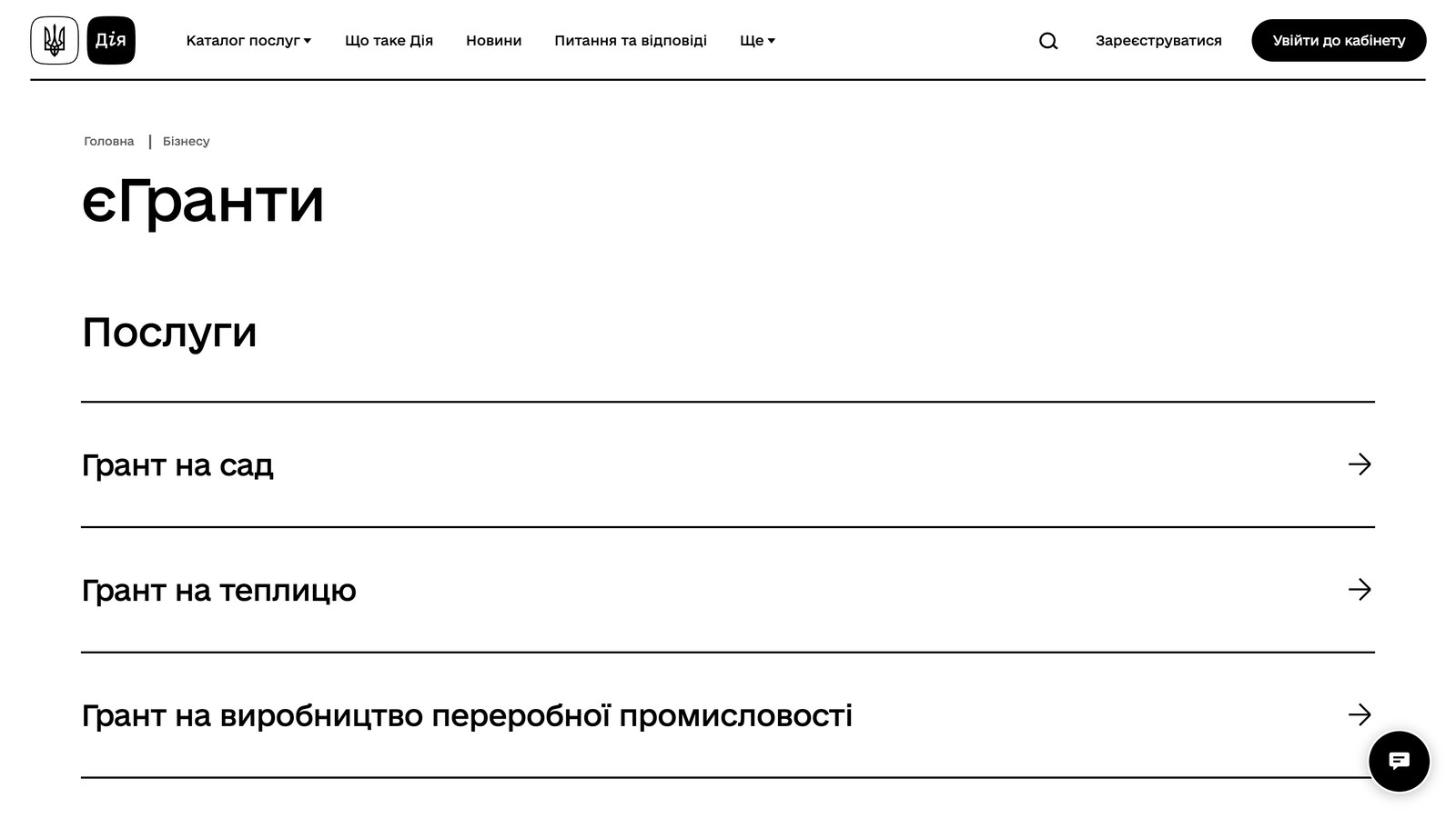 Розділ єГранти на порталі Дія